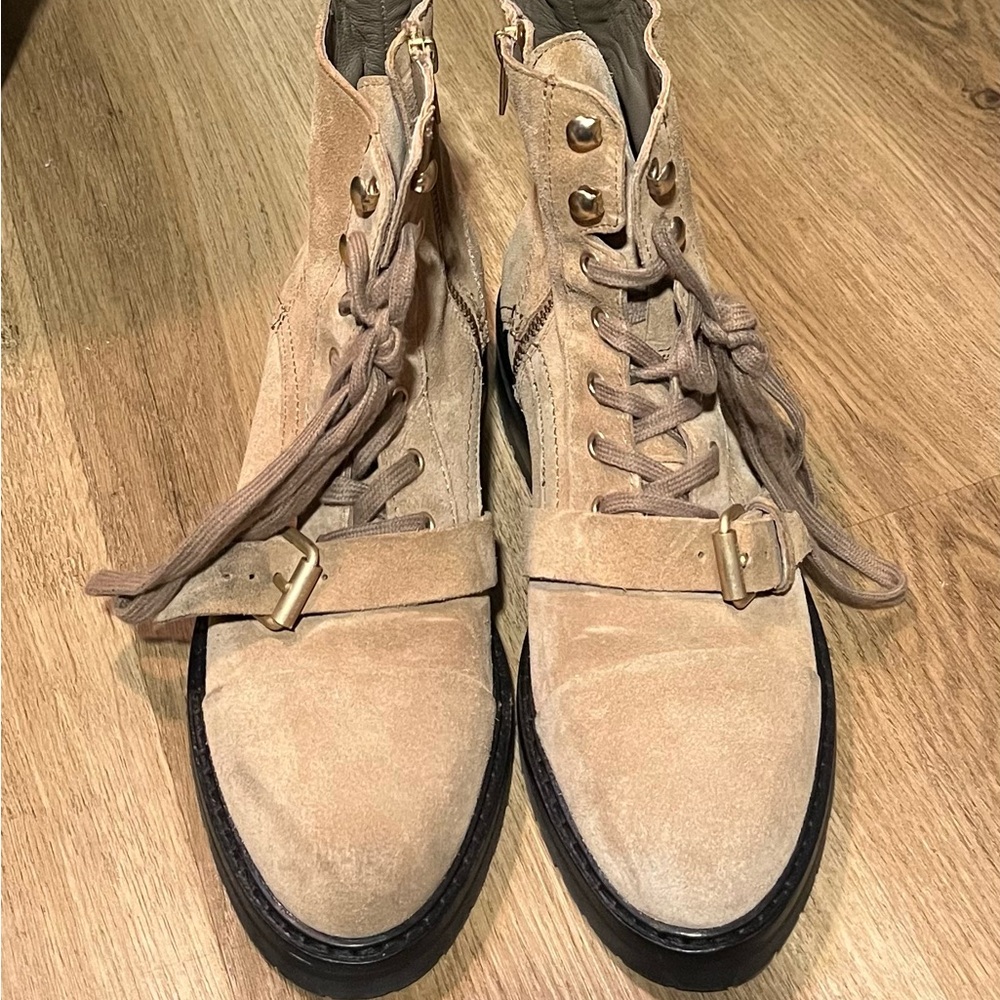 All Saints Tan Suede Combat Boots